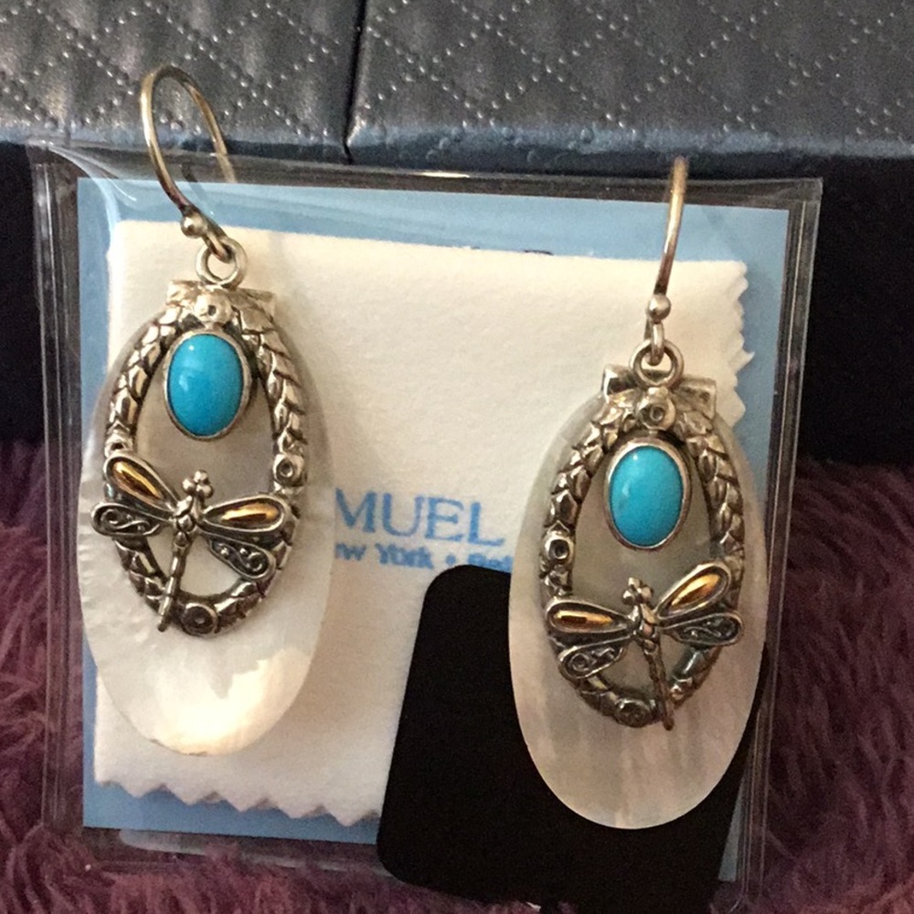 NWOT Samual B 18K Gold Accented 925 Natural Gemstone Dangle Earrings